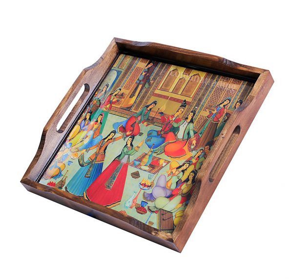 سینی چوبی سنتی مربع طرح قاجار 02-110